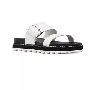 Sorel Roaming Buckle Slides Buckle Sandal Leather Black and White Size 6
